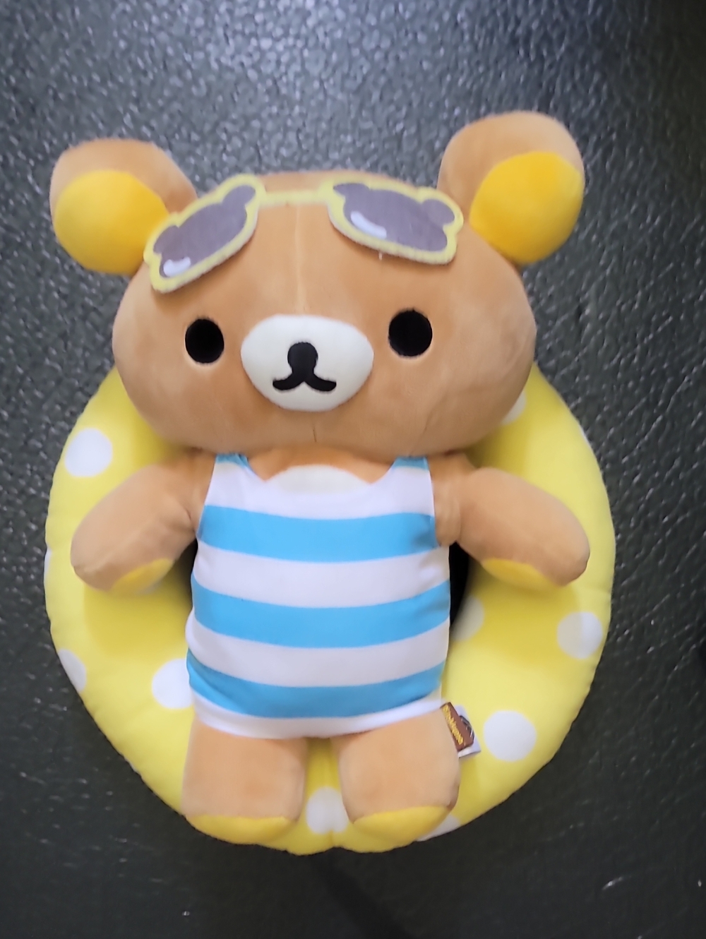 Rilakkuma Kawaii Bear with Yellow Polka Dot Pool Float Ring Plush Toy